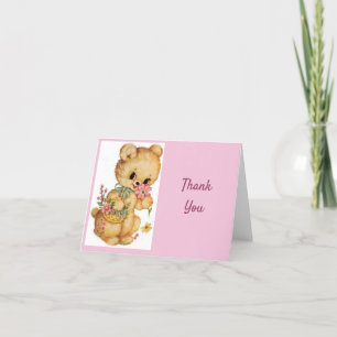 Cartão De Agradecimento Vintage - Obrigado - Urso de Teddy com Flores,