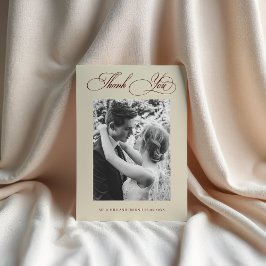 Cartão De Agradecimento Vintage Old Money Ivory & Burgundy Photo Wedding