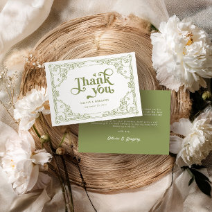 Cartão De Agradecimento Vintage Olive Green Antiquado Casamento