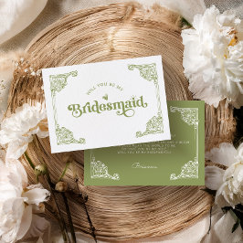 Cartão De Agradecimento Vintage Olive green Bridesmaid Proposal card