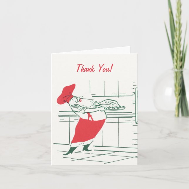 Cartão De Agradecimento Vintage Papai Noel Chef, Obrigado (Frente)