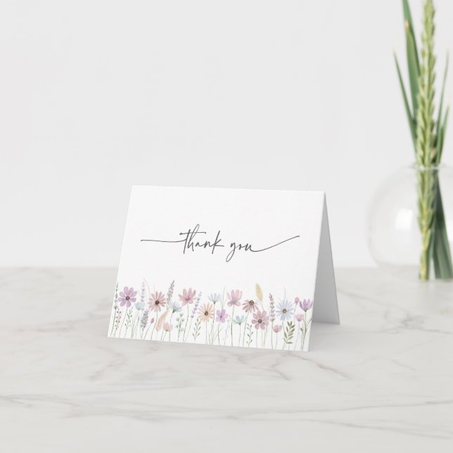 Cartão De Agradecimento Vintage Pastel Wildflower Wedding (Frente)
