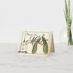 Cartão De Agradecimento Vintage  Peacocks Bird Cage Wedding Invitations