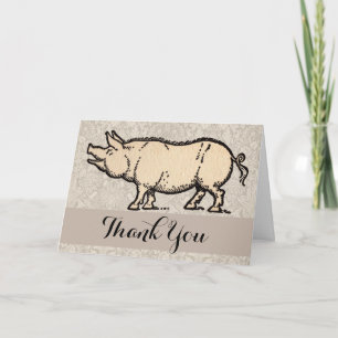 Cartão De Agradecimento Vintage Piggy Cute