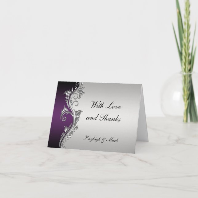 Cartão De Agradecimento Vintage Purple Black Silver Obrigado (Frente)