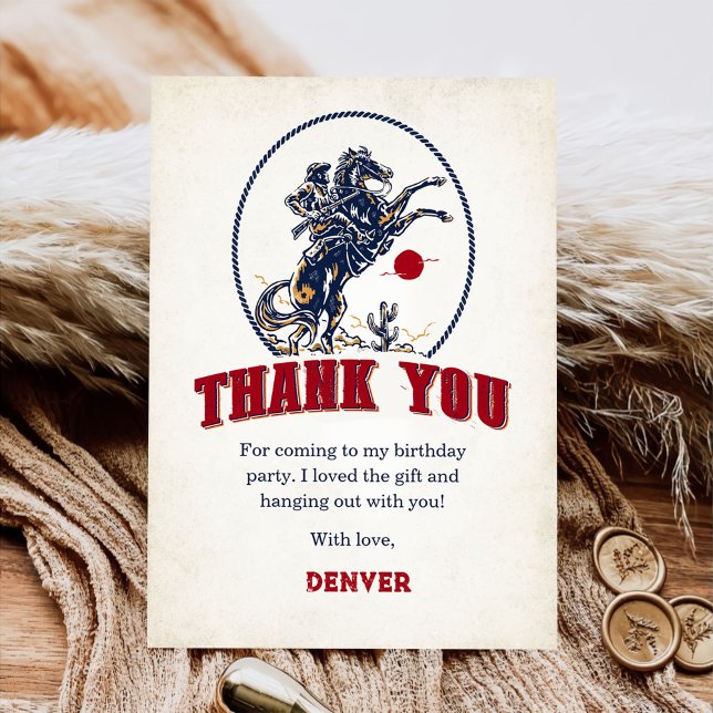 Cartão De Agradecimento Vintage Red Cowboy Rodeo Aniversário (Criador carregado)