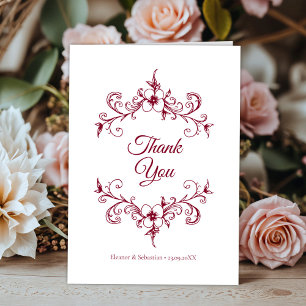 Cartão De Agradecimento Vintage Romance Burgundy Casamento Floral