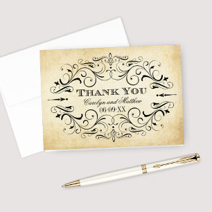 Cartão De Agradecimento Vintage Rustic Black Flourish Parerging Casamento