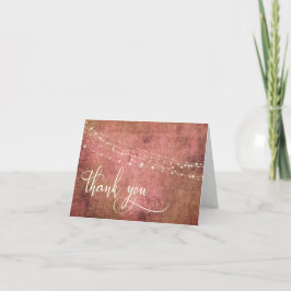 Cartão De Agradecimento Vintage Rustic Pink & Burlap w Lights 3b Thank You