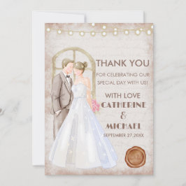 Cartão De Agradecimento Vintage Rustic Watercolor Lights Romântica String