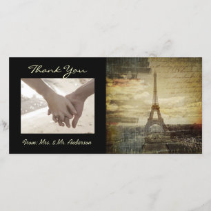 Cartão De Agradecimento vintage scripts Paris Eiffel Tower Wedding