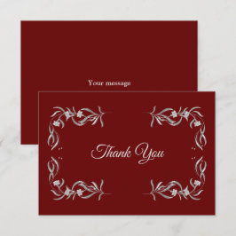 Cartão De Agradecimento Vintage Silver Floral Pattern Red Elegant Wedding