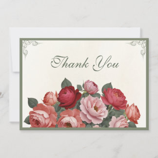 Cartão De Agradecimento Vintage Style Florals - Pink Red Peach Roses