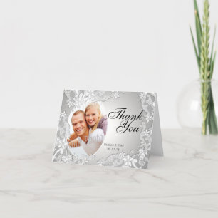 Cartão De Agradecimento Vintage Style Lace Photo Silver Thank You