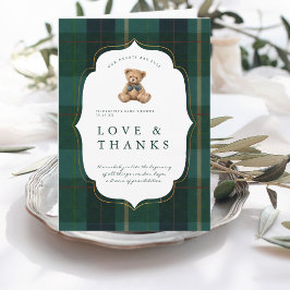 Cartão De Agradecimento Vintage Teddy Bear Plaid Polo Baby Shower
