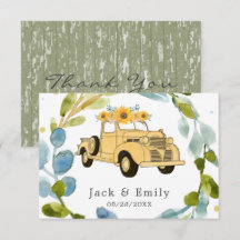 Vintage Truck Sunflower Casamento Obrigado