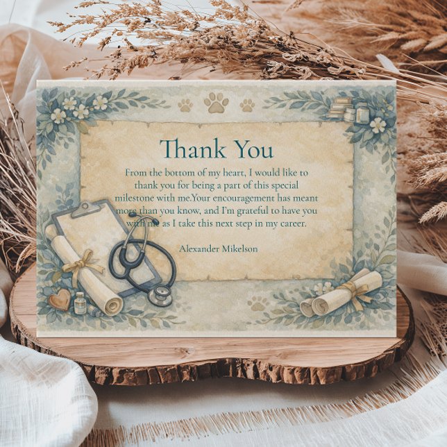 Cartão De Agradecimento Vintage Veterinary Graduation Part (Criador carregado)