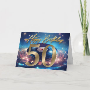 Cartão De Agradecimento Vintage vinyl record Happy 50th Birthday