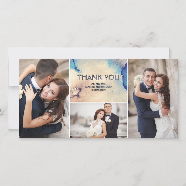 Cartão De Agradecimento Vintage WaterColor Elegante Casamento Obrigado (Frente)