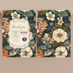 Cartão De Agradecimento Vintage Watercolor Flowers Professional Business
