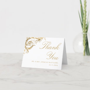 Cartão De Agradecimento Vintage White Dourado Floral Damask Foto Casamento