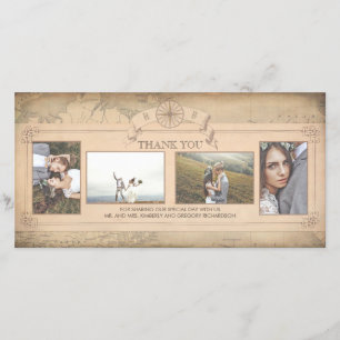 Cartão De Agradecimento Vintage World Map Old Wedding Obrigado