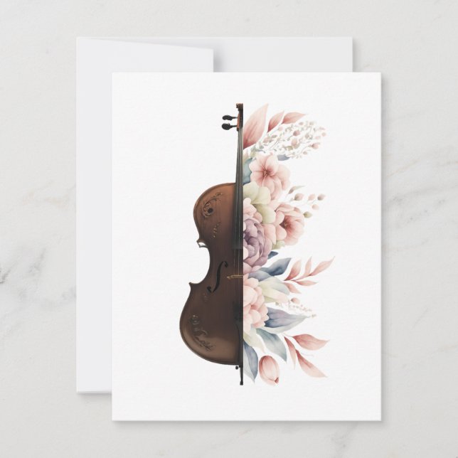 Cartão De Agradecimento Violino com flores. (Frente)