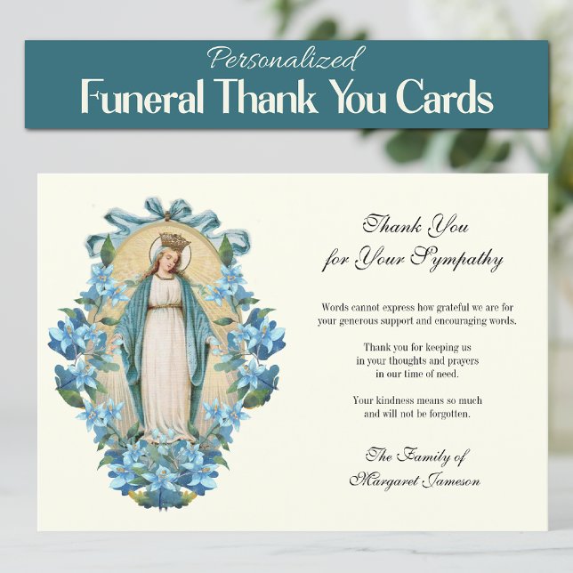 Cartão De Agradecimento Virgem Católica Funerária Mary Condolence (Catholic Virgin Mary Personalized Funeral Thank you cards)