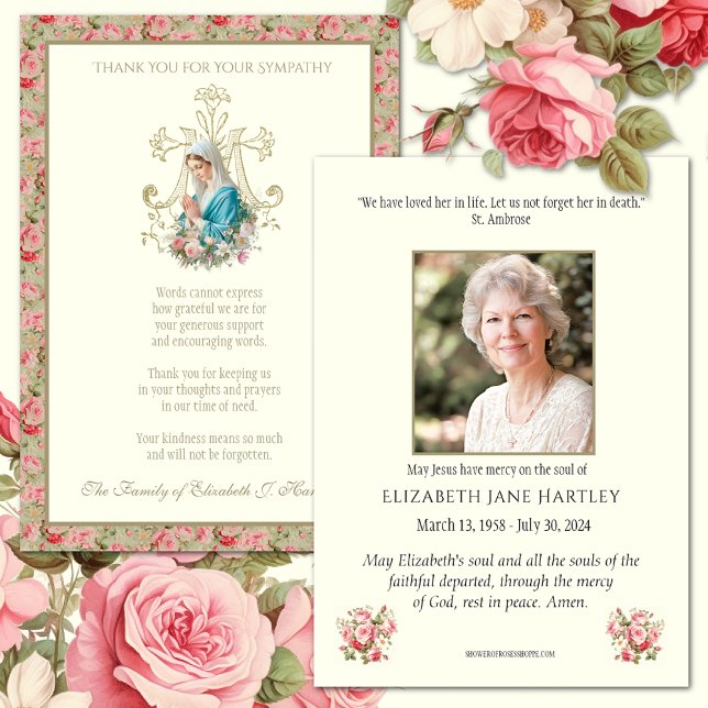 Cartão De Agradecimento Virgem Católica Mary Simpatia Funeral (Criador carregado)