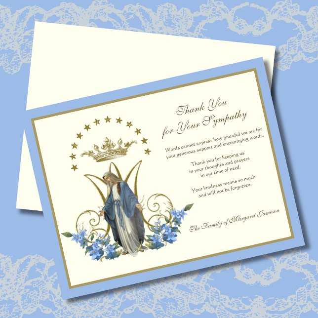 Cartão De Agradecimento Virgem Católica Religiosa Mary Floral Elegante (Criador carregado)