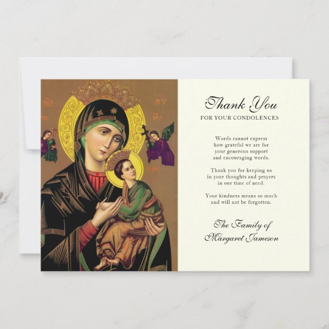 Cartão De Agradecimento Virgem Elegante Católica Mary Condolência Obrigado (Frente)