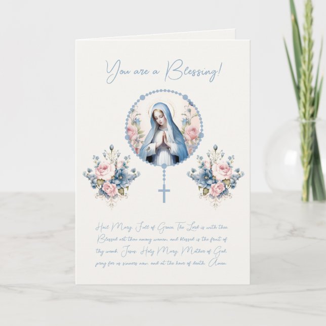 Cartão De Agradecimento Virgem Floral Católica Mary Rosary - Escritura Ver (Frente)