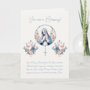 Cartão De Agradecimento Virgem Floral Católica Mary Rosary - Escritura Ver