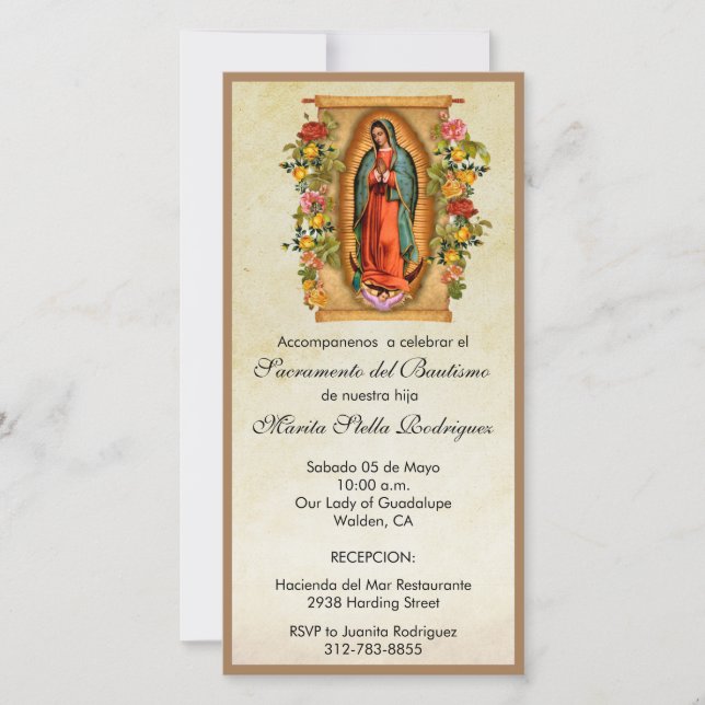 Cartão De Agradecimento Virgem Guadalupe Maria Batismo Espanhol Natal (Frente)