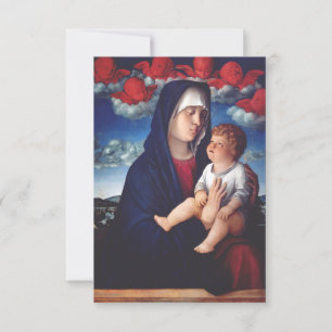 Cartão De Agradecimento Virgem Maria com Jesus bebê e cereias vermelhas