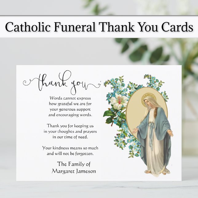 Cartão De Agradecimento Virgem Maria Religiosa Obrigado Condolência (Virgin Mary Catholic Funeral Thank You Cards)