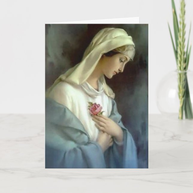 Cartão De Agradecimento Virgem Maria Rosas Condolência Católica Obrigado (Frente)