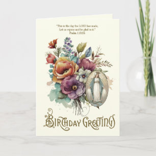 Cartão De Agradecimento Virgem Religiosa Floral de Aniversário Mary