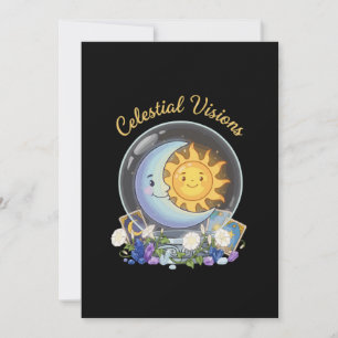 Cartão De Agradecimento Visões Celestiais Sol Fofo e Tarot de Cristal da