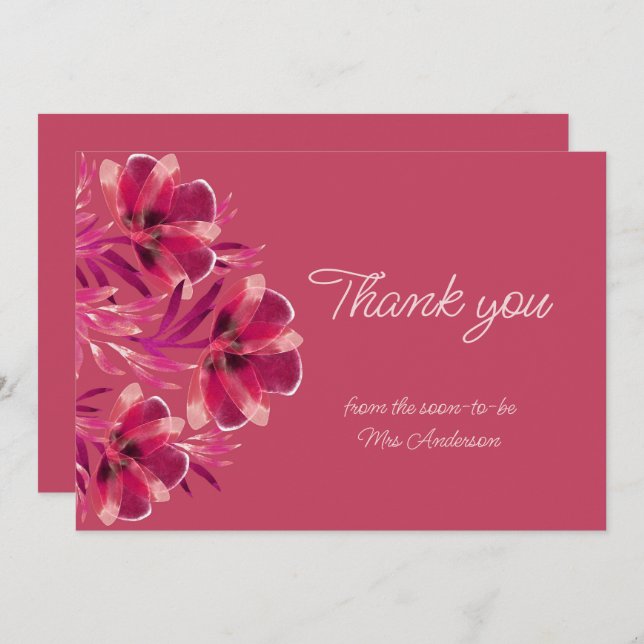 Cartão De Agradecimento Viva Magenta Floral (Frente/Verso)