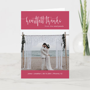 Cartão De Agradecimento Viva Magenta - Foto Mínima De Casamento De Script