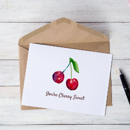 Cartão De Agradecimento Você é Cherry Sweet Watercolor Fruta Vermelho e Br