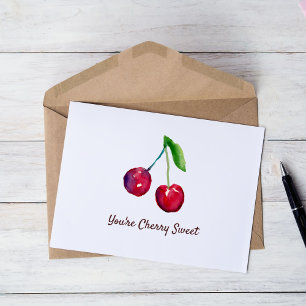 Cartão De Agradecimento Você é Cherry Sweet Watercolor Fruta Vermelho e Br