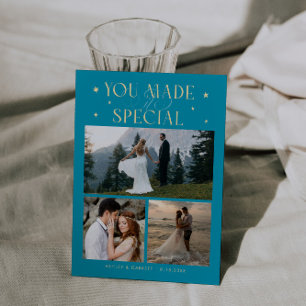 Cartão De Agradecimento Você Tornou Especial Foto de Casamento Azul Água