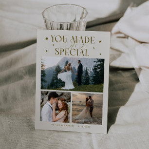 Cartão De Agradecimento Você Tornou Especial Foto de Casamento Creme