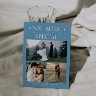 Cartão De Agradecimento Você Tornou Especial Foto de Casamento Denim Azul