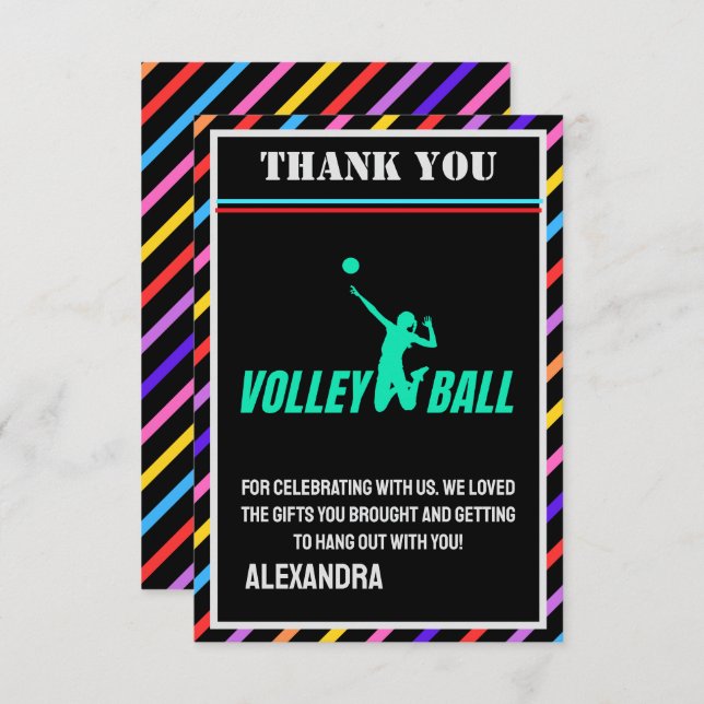 Cartão De Agradecimento Volleyball Birthday Party, Volleyball Girl Player  (Frente/Verso)
