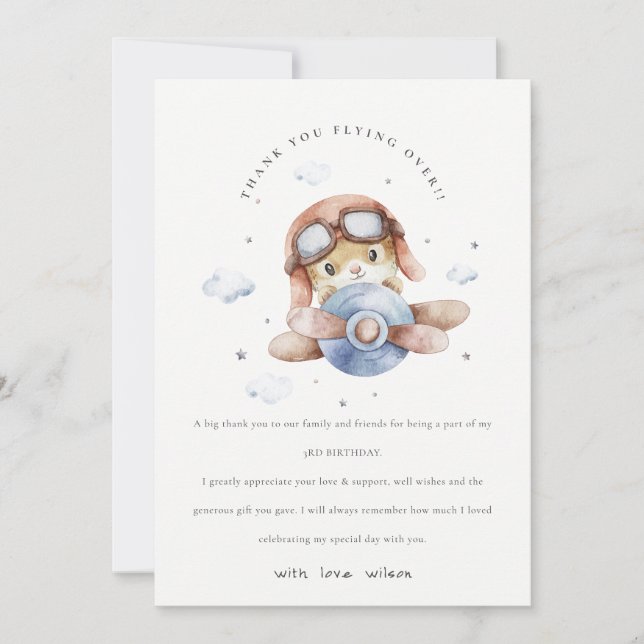 Cartão De Agradecimento Voo Bonito Sobre Estrelas de Ursinho de Avião de M (Frente)