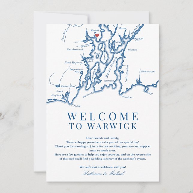 Cartão De Agradecimento Warwick RI Wedding Welcome Itinerary Marinho Blue (Frente)