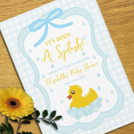 Cartão De Agradecimento Water Droplets Gingham Boy Baby Shower Thank You